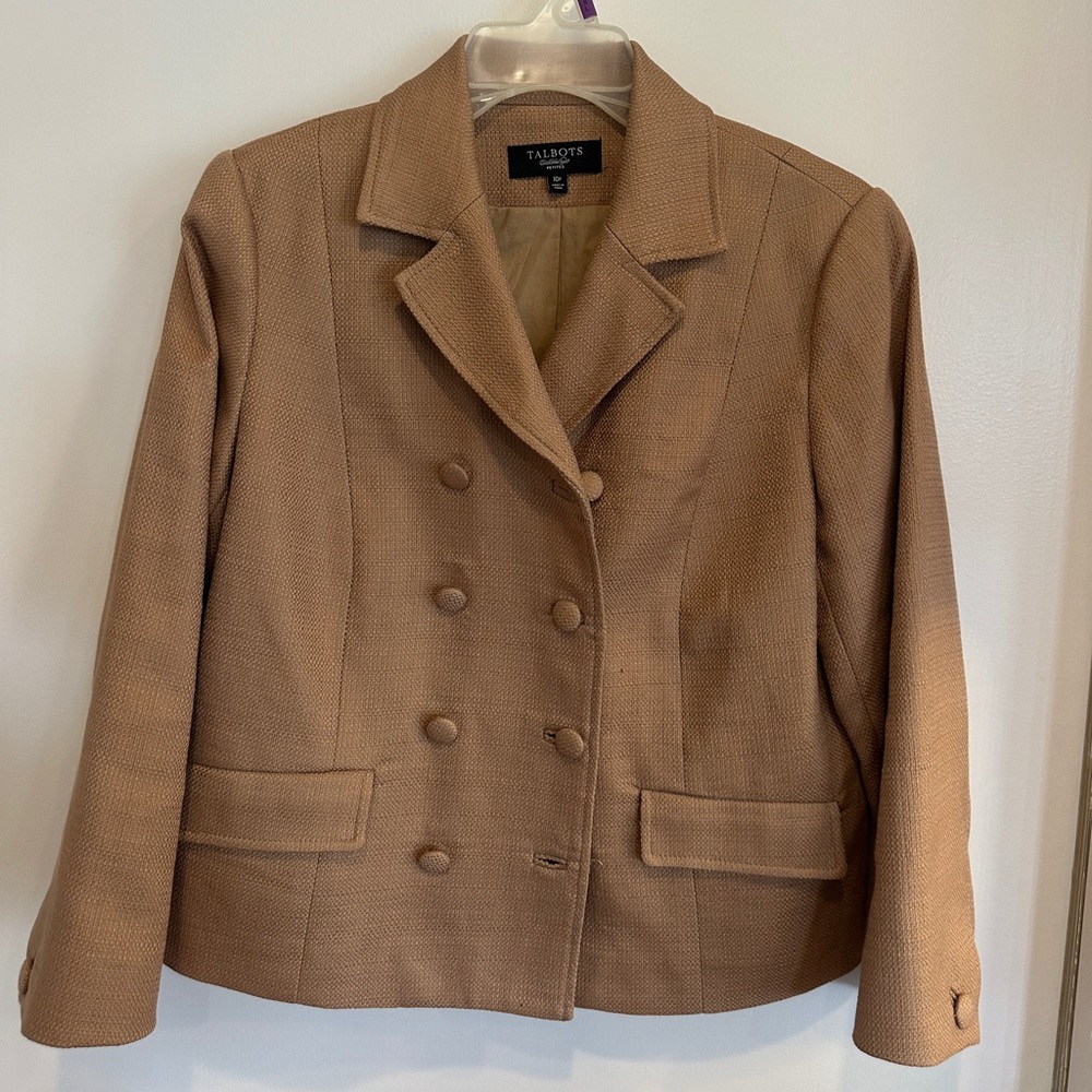 Talbots Double-Breasted Tan Wool Blend Blazer